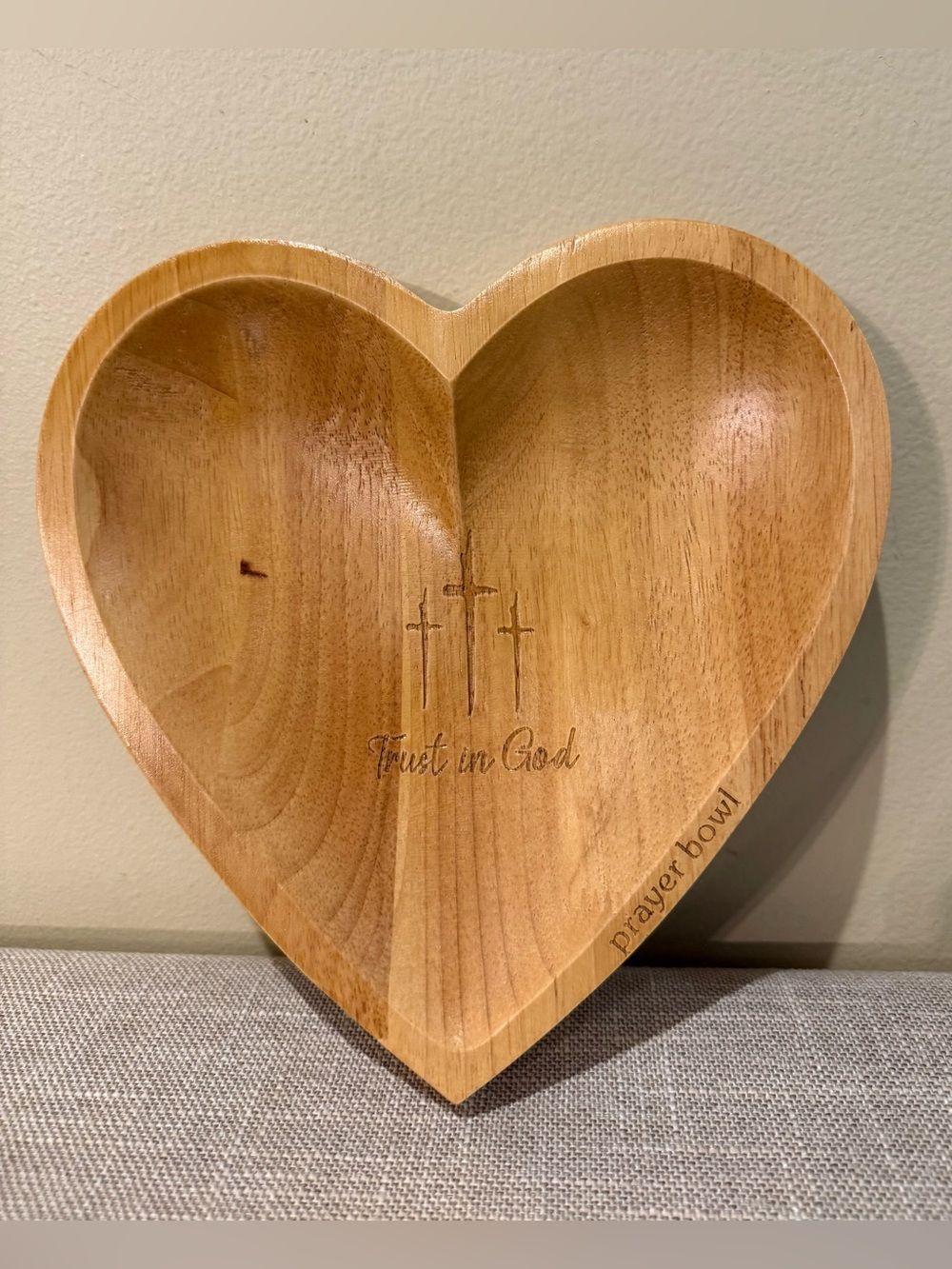 Wooden Heart Prayer Bowl Trust In God Religious Decor Trinket Dish